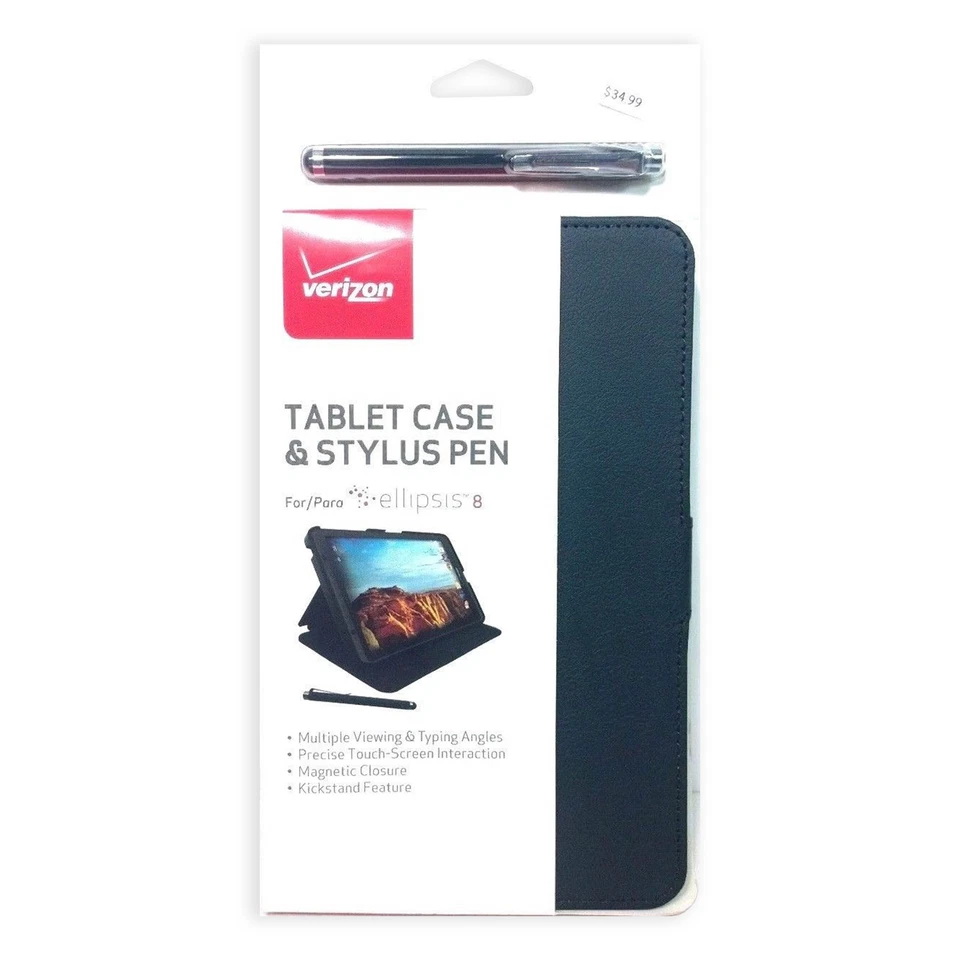 Verizon Folio Stand Impact Protection Case with Stylus Pen for Ellipsis 8 -Black - Image 1 of 3
