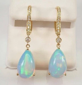 3 Ct Pear Cut Fire Opal Drop & Dangle Leverback Earrings 14k Yellow Gold Finish - Picture 1 of 4