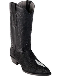 LOS ALTOS MEN BLACK GENUINE STINGRAY SINGLE STONE WESTERN COWBOY J-TOE BOOT EE - Picture 1 of 2