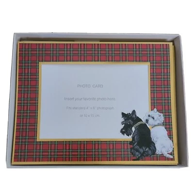 Caspari caixa 10 cartões fotográficos de Natal, 6" x 4", scottish terriers xadrez novo - Imagem 1 de 4