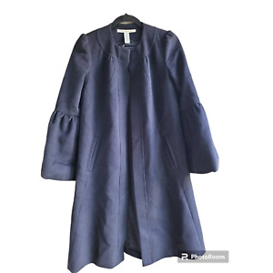 Diane Von Furstenberg Womens Dress Coat Gray Navy Front Side Pockets Petites S