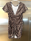 SHEIN Sexy Dress Leopard Bodycon Deep V-NeckRuched Front USA 8/10 PARTY CLUB