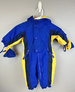 12M Vintage Le Petite Rothschild Colorblock Bunting / tuta da neve blu giallo vintage - Foto 1 di 5