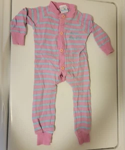VTG 80s Panda Original Long Johns Pink Striped Sleeper Pjs Baby Girls 12 Months - Picture 1 of 8