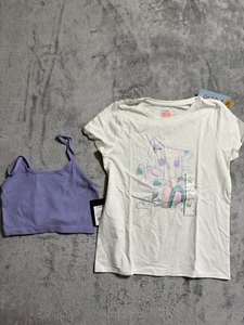 Lot of 2 Girls Short Sleeve Shirts Large 10/12 Cat & Jack Art Class Kitten Crop - Picture 1 of 5