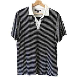 Michael Kors Men's Polo Shirt Striped Cotton Navy White Size Medium - Picture 1 of 6