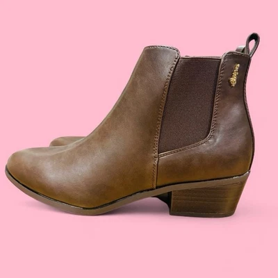 Brown Sugar Envoy Botines Zapatos 8.5M Lagenlook Preppy Botas de Cuero Vegano Foto 1 de 4
