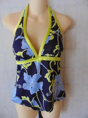 Figuras It! 2 peças maiô Tankini halter top verde preto azul floral tamanho 10 em excelente estado usado - Imagem 1 de 4