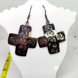 Orecchini Taxco Vintage Messico Lrg Croce Argento Sterling 925 Timbrato Sud Occidentale - Foto 1 di 6