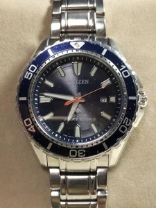 Citizen Diver's 200m E168-S111510 Quartz Watch Stylish Blue Bezel Silver Band - Picture 1 of 12