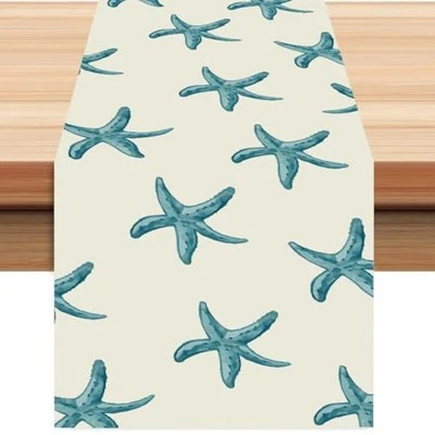 Corredor de mesa 13x72 pulgadas océano cocina náutica 13" W x 72" L verde azulado estrellas de mar Foto 1 de 4