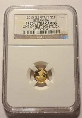 2015 GREAT BRITAIN £1 BRITANNIA 1/20 OZ .9999 GOLD PROOF NGC PF70 UCAM FIRST 100 - Image 1 of 2