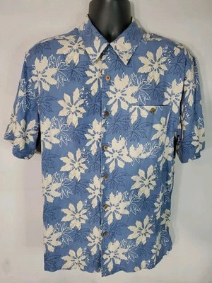 STATEMENTS Button Up Shirt Men's Size Medium Silk Tropical floral wooden Buttons - Image 1 of 4