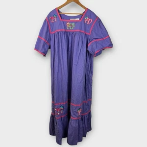 VTG Blair House Dress Plus Size 3X Purple Pink Cat Embroidered Funky MuuMuu - Picture 1 of 6