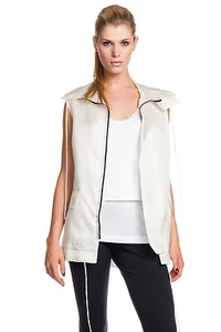 Chaqueta Robert Rodríguez Sin Mangas Con Capucha Marfil 100% Cremallera de Seda NUEVO Abrigo - Imagen 1 de 5
