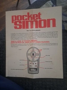  Instrucciones de repuesto de mano Milton Bradley Pocket Simon 1980 vintage  - Imagen 1 de 5