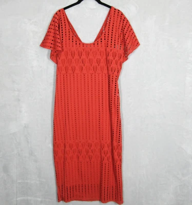 Hd In Paris Anthropologie Dress XL Eyelet Midi Piacere Crochet Flutter Sleeve - Image 1 of 4
