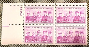LQQK!SCOTT#1067 3¢ ARMED FORCES RESERVES-PLATEBLOCK OF 4-MNH/OG-F/VF-1955-PURPLE - Picture 1 of 3