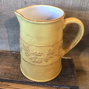 Yellow Pitcher Lovely vine pattern ceramic 7" - Picture 1 of 2