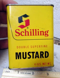 vintage Schilling double superfine Mustard 4 oz spice tin, partially full tin - Picture 1 of 4
