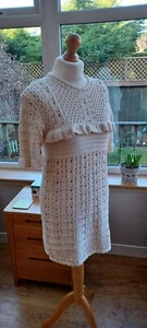 Zara Cream Crochet Style Open Knit Mini Dress Small Boho Festival Spring Retro - Picture 1 of 14