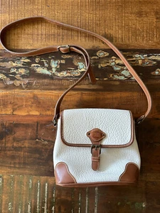 Vintage Esprit Crossbody Off White Textured With Brown Trim Snap Flap Front - Picture 1 of 11