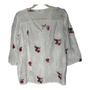 Bauernbluse Saphir Boho Blumen bestickt Spitze Größe PL - Bild 1 von 8