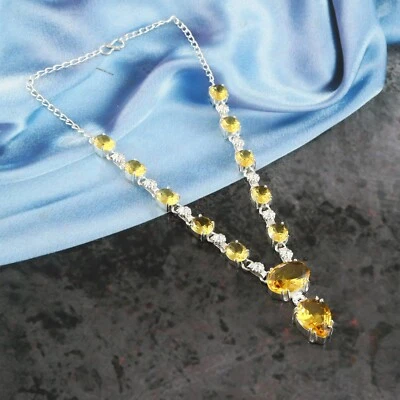 Gargantilla ajustable enchapada en plata con piedras preciosas de cuarzo citrino joyería 18" Foto 1 de 3