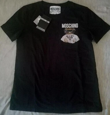 Moschino Oso de Peluche Bordado Eslogan Camiseta Negra 40 Nueva Con Etiquetas Foto 1 de 4