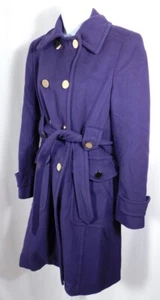 ELIE TARAHI Women's Purple Prune Gold Tone Button Self Belt Long Wool Coat Sz 4 - Picture 1 of 7