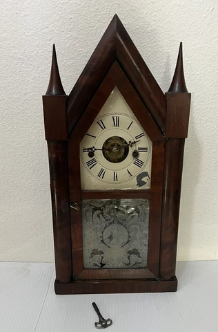 ANTIQUE TERRY & ANDREWS BRISTOL CONNECTICUT GOTHIC STEEPLE CHIME CLOCK WORKING Cover
