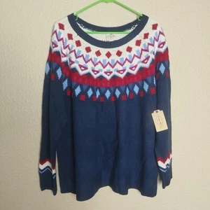 Maglione donna St Johns Bay taglia 1X blu Argyle girocollo pullover con disegni - Foto 1 di 10