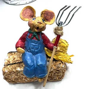 Vintage Kurt Alder Mouse sitting on Bale of Hay Farmer Christmas Ornament - Picture 1 of 8