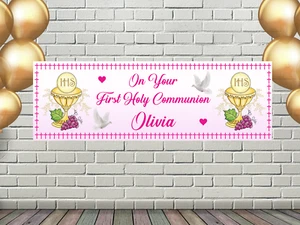 Holy Communion Confirmation Personalised Text Name Large Printed Banner Backdrop - Picture 1 of 2