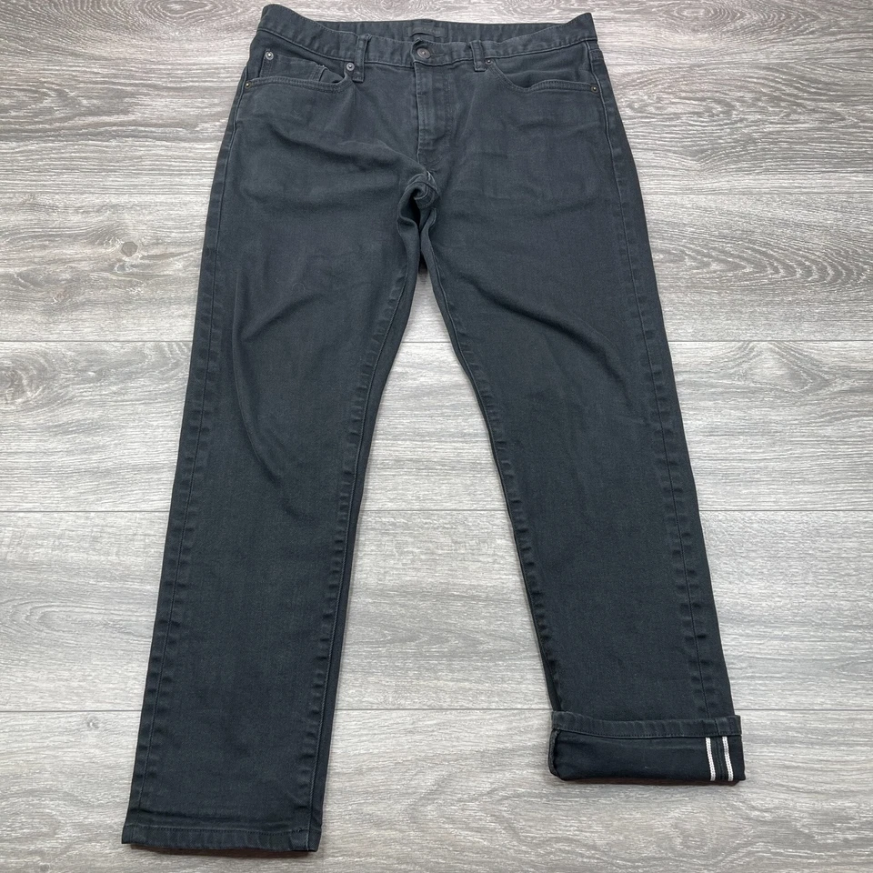 Uniqlo Jeans Mens 33x32 Black Selvedge Slim Straight Five Pocket Preppy READ* - Image 1 of 4