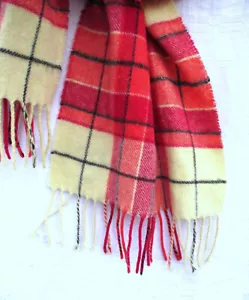 Vintage High Quality Soft Wool Scarf Salmon Pink Red Mix Plaid 28x12 ITALY - Picture 1 of 3