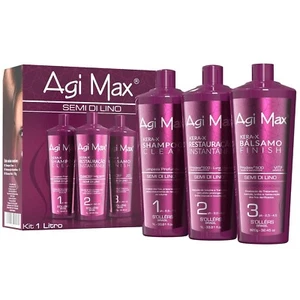 Agi Max Brazilian Natural Keratin Hair Treatment Kit Straightening Curls 3 x 1L - Picture 1 of 8
