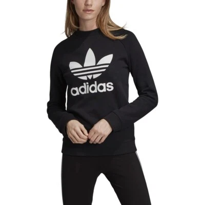 adidas Trefoil Crewneck Sweatshirt Women's Black Long Sleeve Pullover Shirt - Image 1 of 3