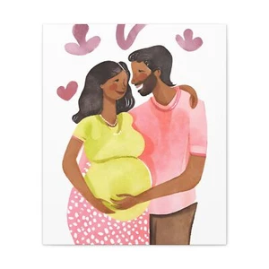 Watercolor Expecting Mom and Dad in Love Canvas Abstract Painting - Picture 1 of 25