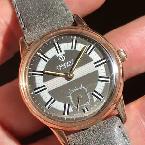 Muss gesehen werden! Vintage Candino Schweizer Herstellung Herrenuhr cooles Zifferblatt rosévergoldet 35 mm - Bild 1 von 12