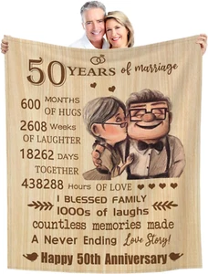 50Th Anniversary Blanket Gifts - Gift for 50Th Wedding Anniversary - Golden 50 Y - Picture 1 of 12