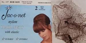 2 packs Jac O Net 157 FRENCH Tiny Mesh Nylon Hair Net medium brown elasticized - Picture 1 of 2