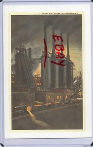 MODERN REPRO,NIGHT STEEL MILL SCENE,STEEL CENTER OF THE WORLD-PITTSBURGH,PA - Picture 1 of 2