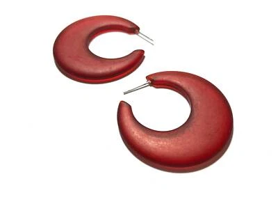 Cherry Red Go Go Mod Frosted Vintage Lucite Hoop Earrings  - Image 1 of 4
