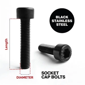 M5, M6 CAP BOLT ALLEN SCREW A2 BLACK STAINLESS STEEL SOCKET CAP HEX DRIVE DIN912 - Picture 1 of 8