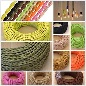 Vintage Color Fabric Cable Wire 2 Core Twisted Electric Light Lamp 5 Pack Cable - Picture 1 of 107