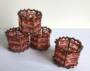 Pier 1 Beaded Napkin Ring Set Of 4 Red Clear Brown Opalescent Beads Metal Frame - Picture 1 of 14