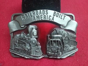 Vintage 1984 belt buckle RAILROADS BUILT AMERICA - Picture 1 of 4