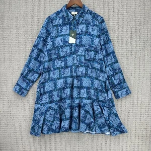 Biesen Minikleid Damen XL Blau Designer Blumen Langarm Rüschensaum Neu mit Etikett - Bild 1 von 13
