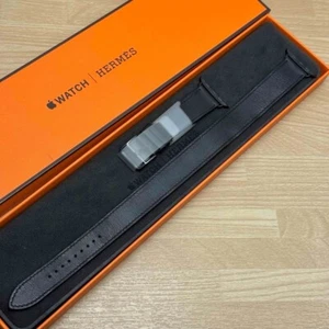 Hermès Apple Watch Double Tour Czarny Swift Skórzany pasek 42mm,41mm,40mm Nowy - Zdjęcie 1 z 7